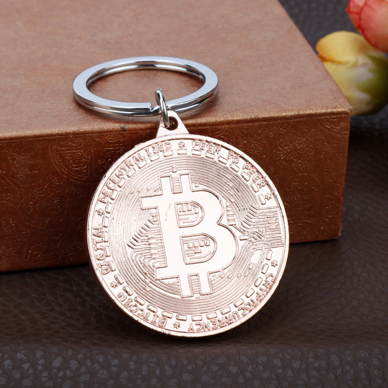 Wholesale Bitcoin Virtual Currency Shaped Metal Gold Coin Commemorative Coin Keychains